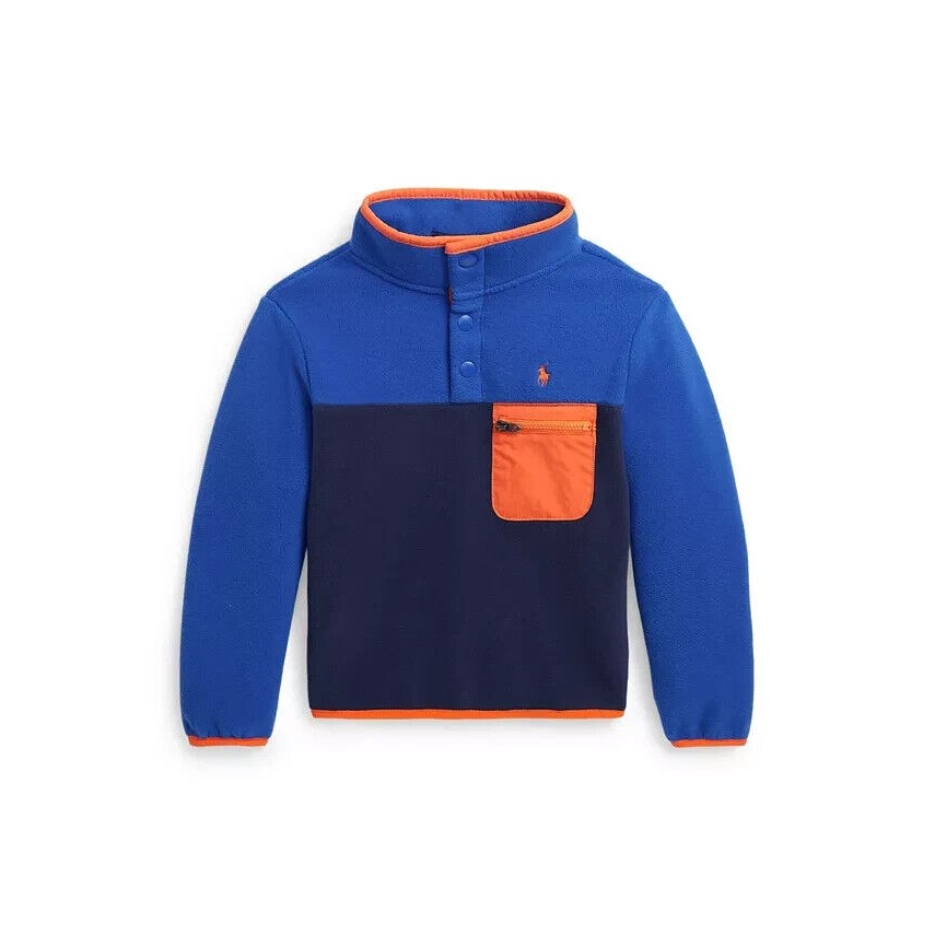 Polo Ralph Lauren Boys Color-Blocked Fleece Pullover Blue Orange Size 6 New